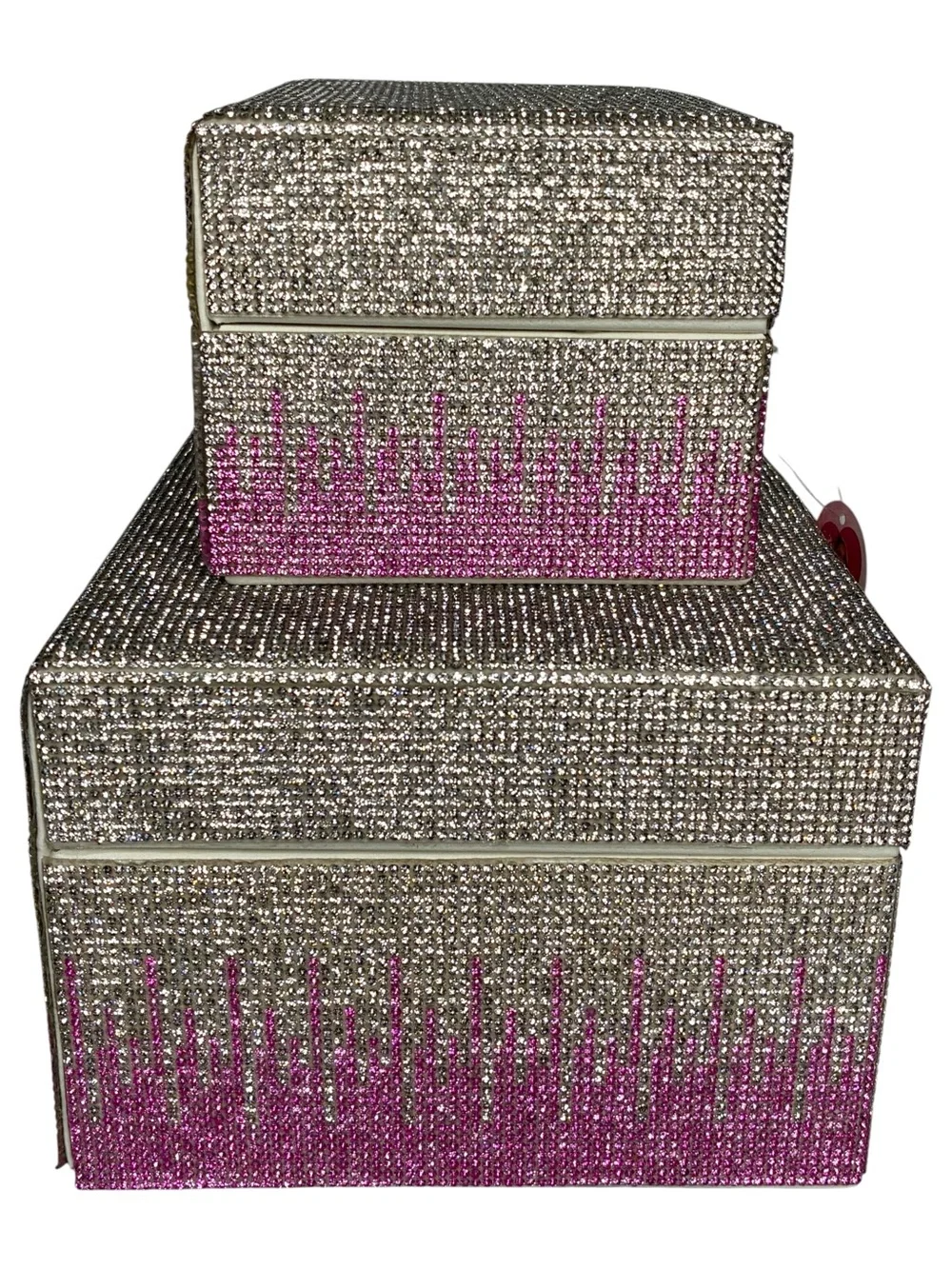 Paris Hilton Ombré Pink Silver Rhinestone Decorative Storage jewelry box Set